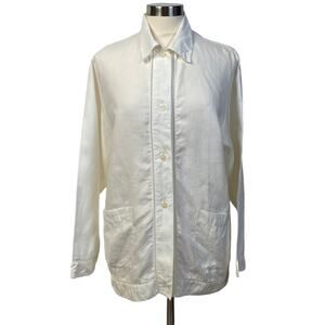 TRACY M. Size S Linen Shirt Jacket Pockets Button Front Coastal Grandma Beachy